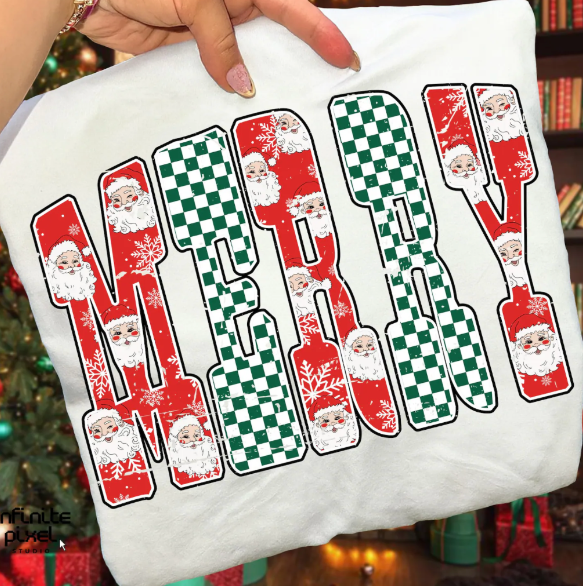 SHORT SLEEVE MERRY BLOCK LETTER SANTA
